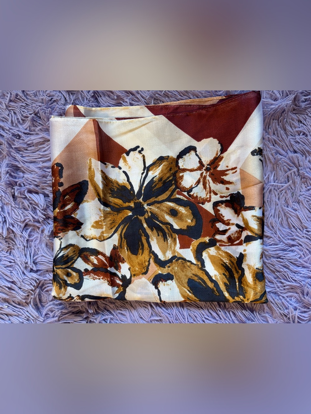 Vince Camuto Satin Floral Scarf in Rust, Mustard & Black